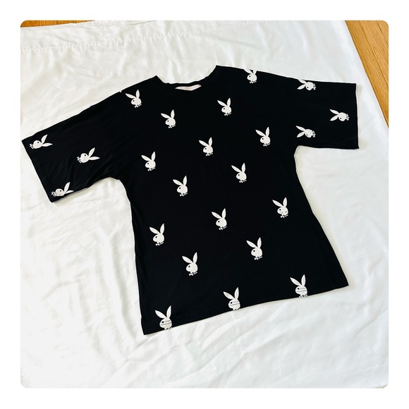 ★ Playboy Misguided Unisex Oversized Collab Graphic T-shirt - Black/White ★ - Picture 10 of 17